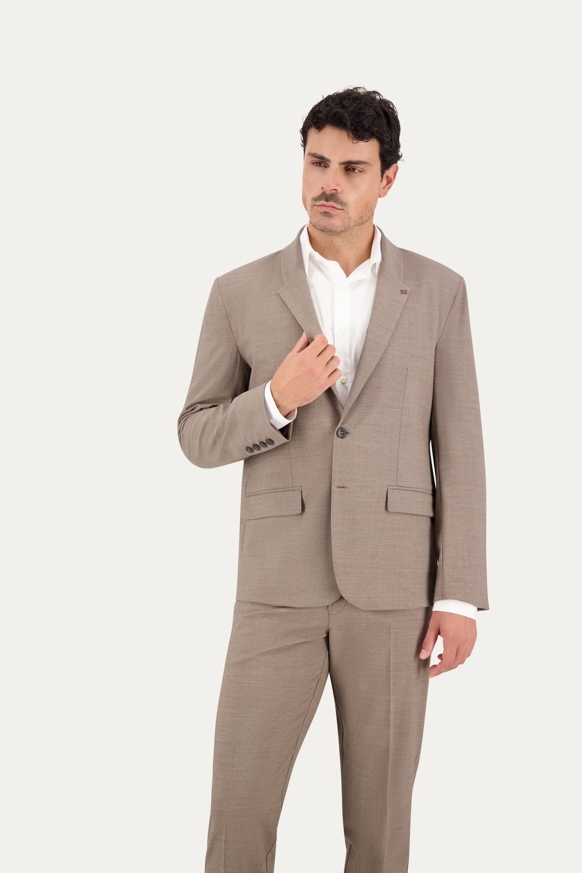 Blazer slim in lana marrone chiaro con rever a lancia