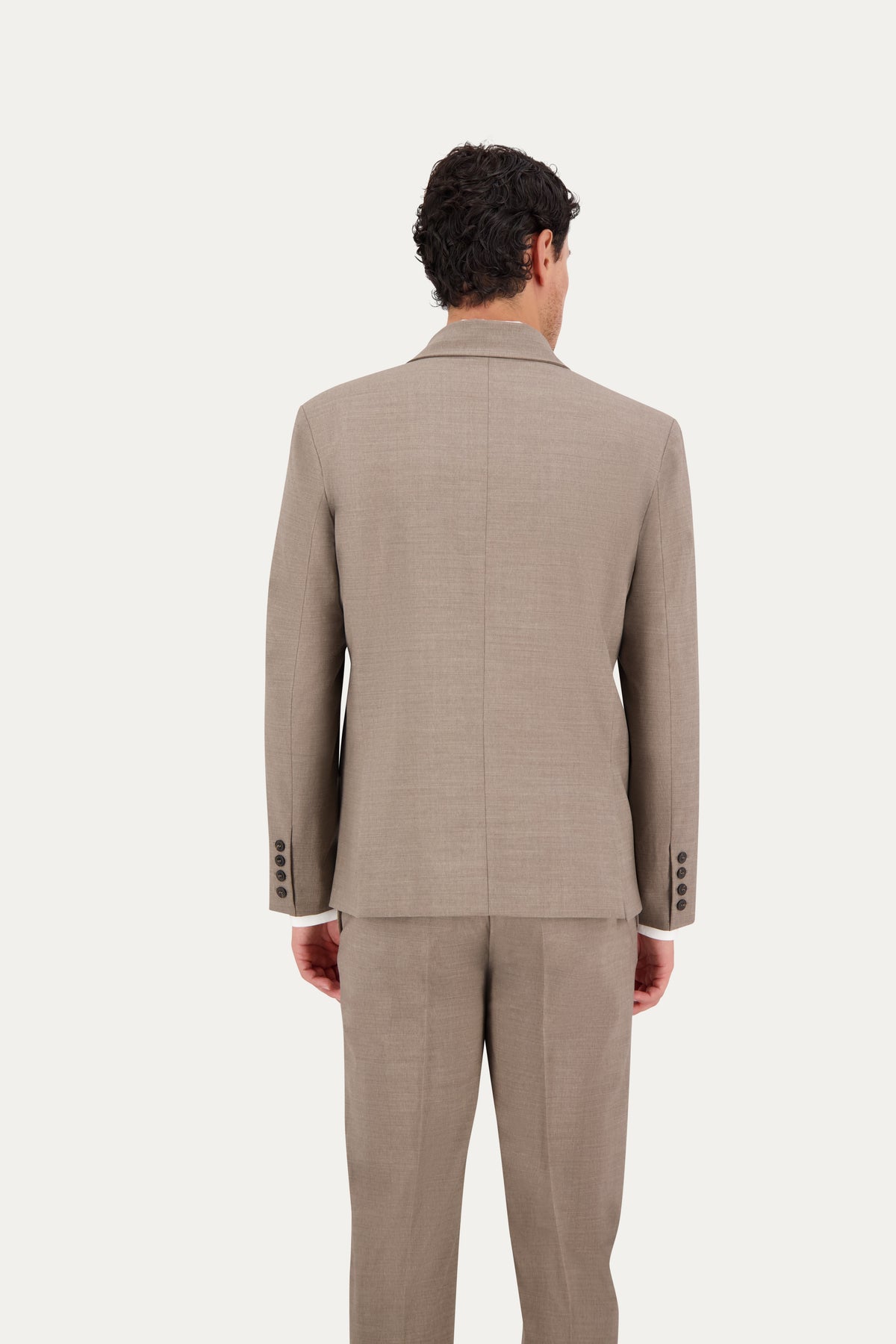 Blazer slim in lana marrone chiaro con rever a lancia
