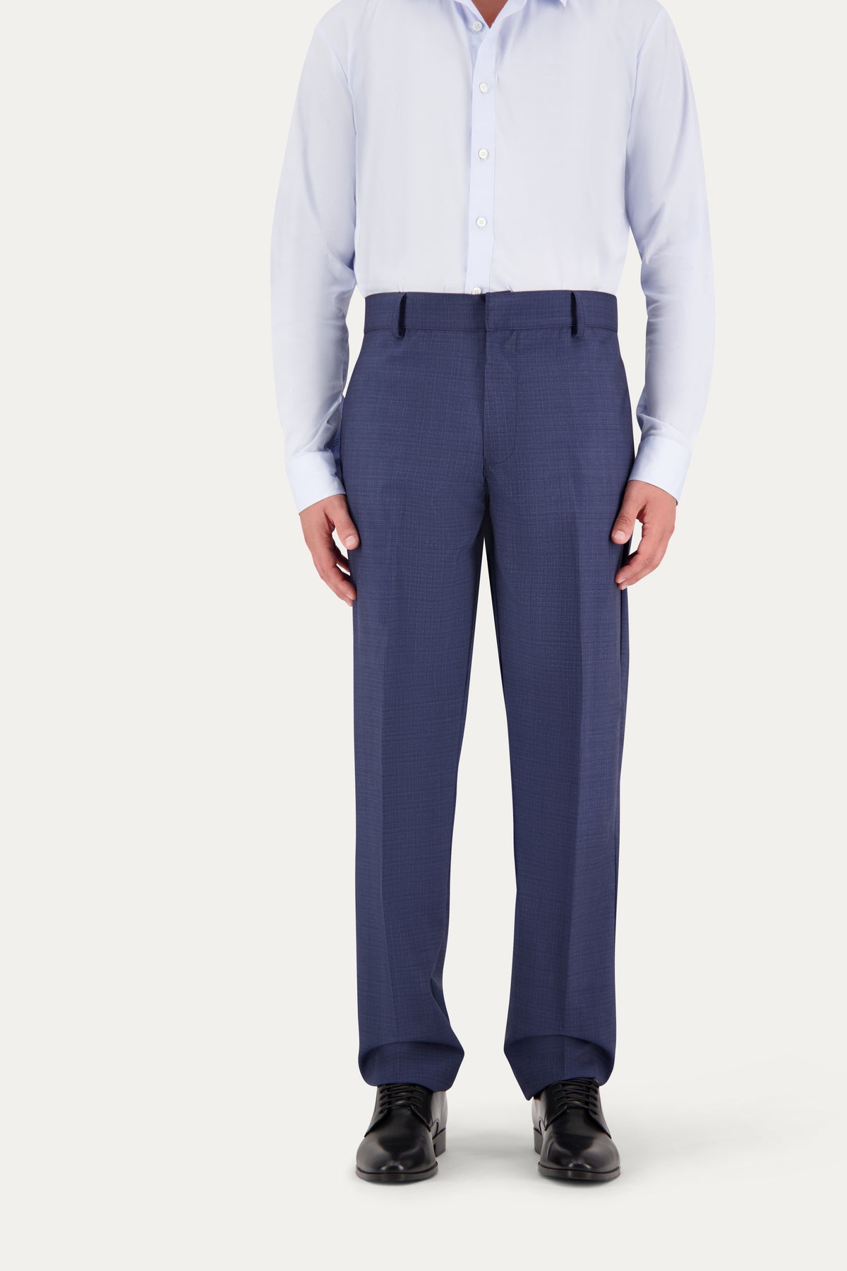 Straight-leg wool trousers with pressed crease in blue and black weave