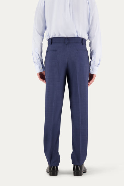Straight-leg wool trousers with pressed crease in blue and black weave