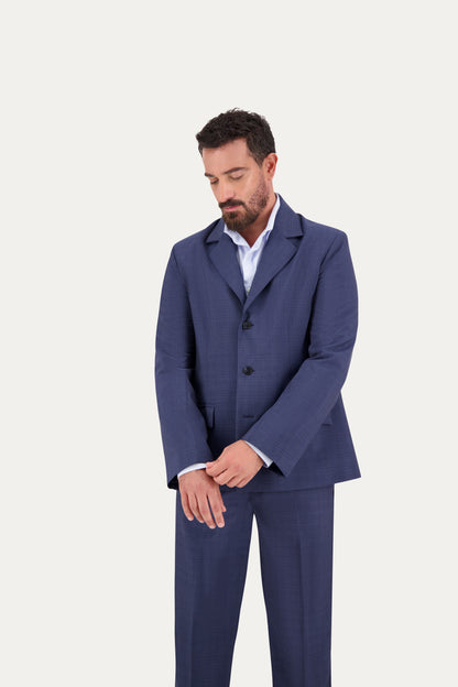 Regular-fit wool blazer in blue and black weave