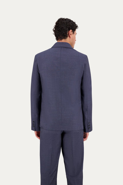 Blazer regular in lana trama blu e bianco