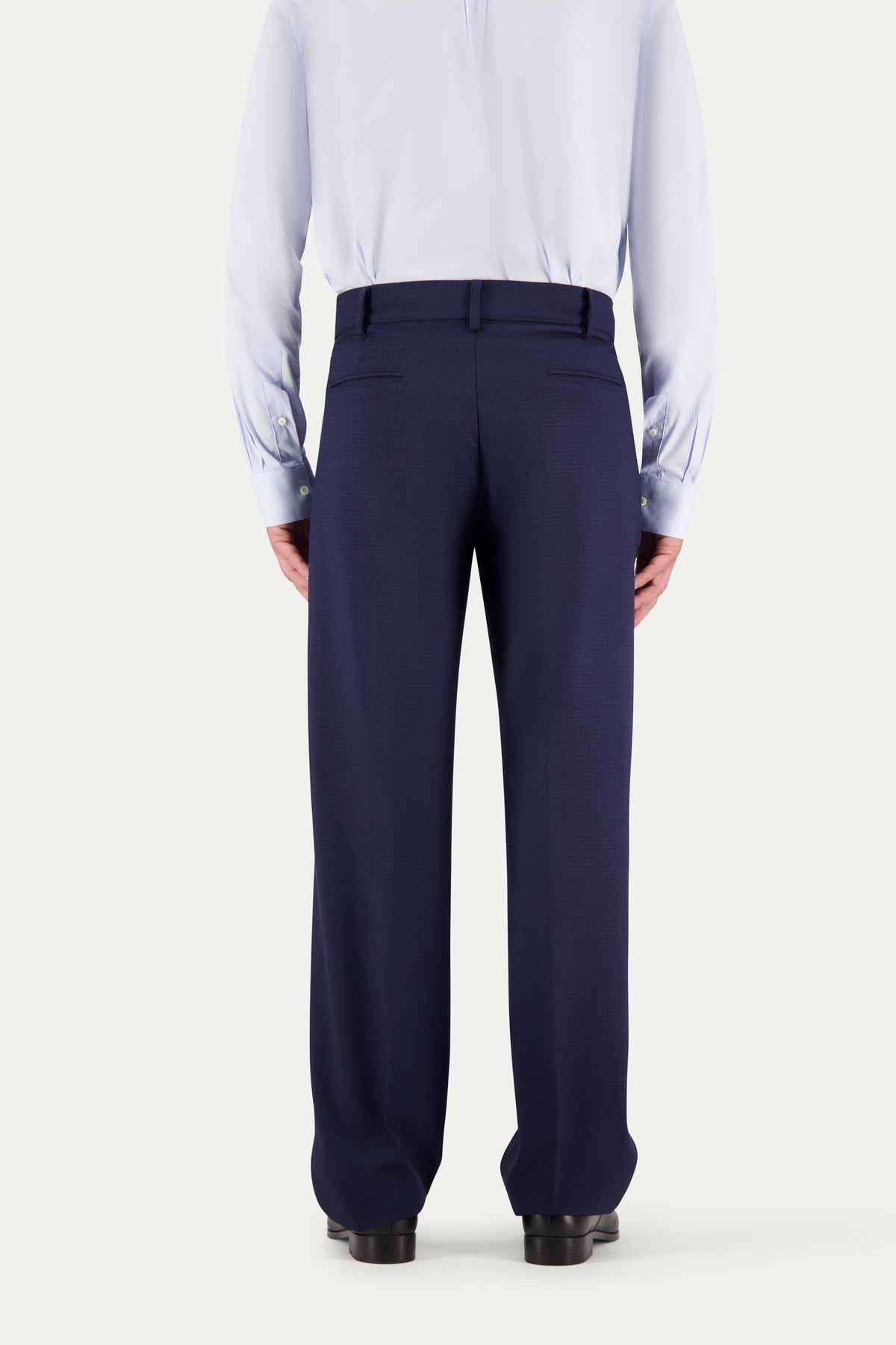 Pantalone morbido in lana trama blu su blu