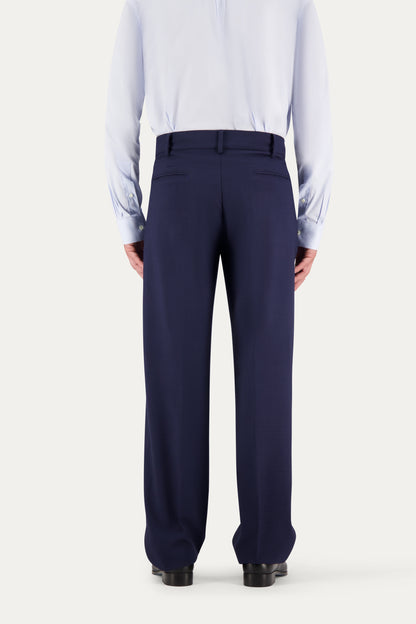 Pantalone morbido in lana trama blu su blu