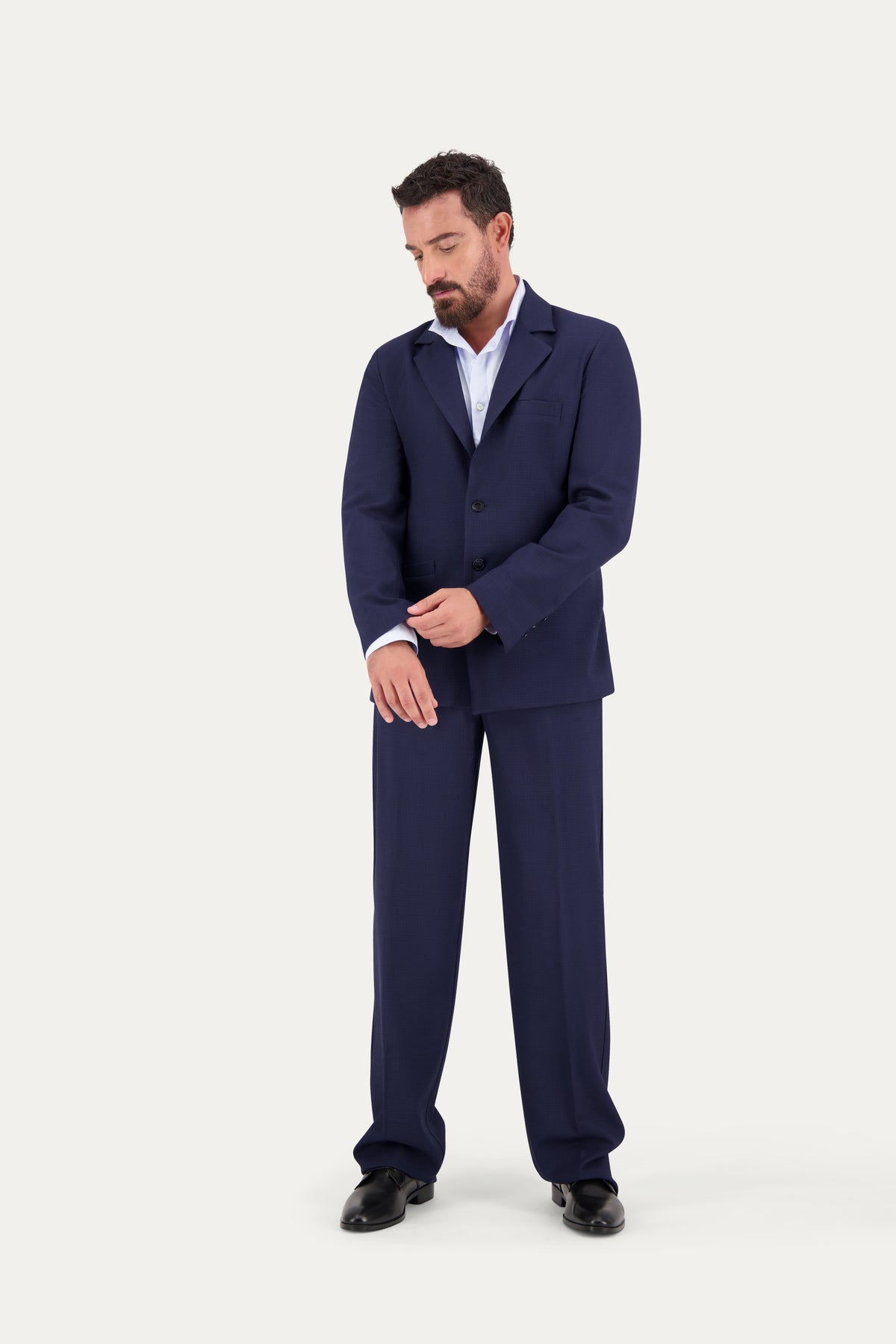Pantalone morbido in lana trama blu su blu