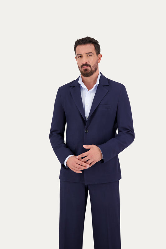 Slim-fit wool blazer in blue-on-blue weave