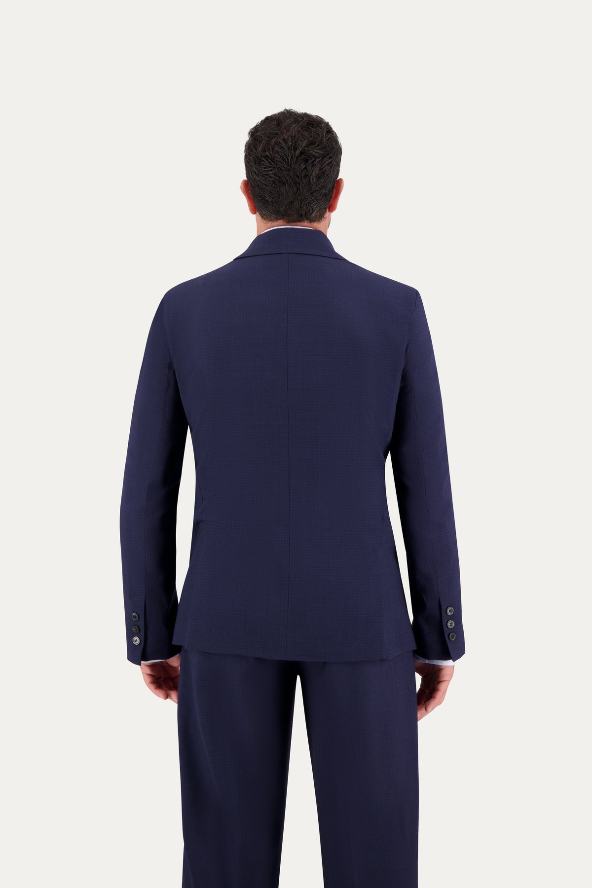 Blazer slim in lana trama blu su blu