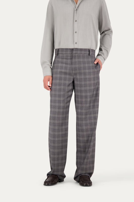 Relaxed-fit wool trousers in grey with a check pattern