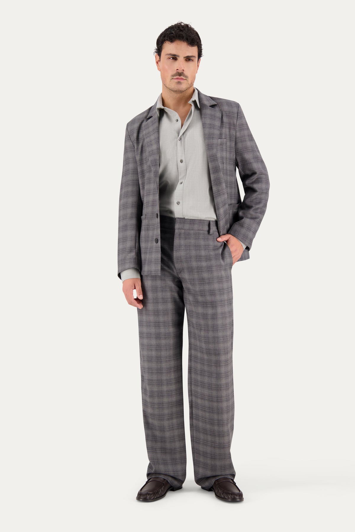Slim-fit blazer in grey wool with a check pattern