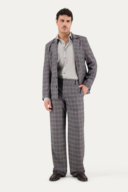 Slim-fit blazer in grey wool with a check pattern