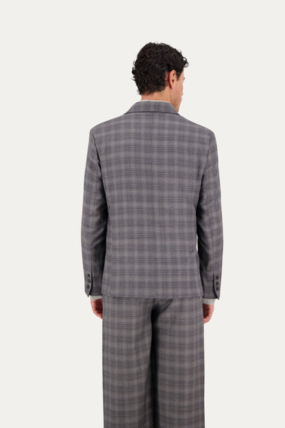 Slim-fit blazer in grey wool with a check pattern
