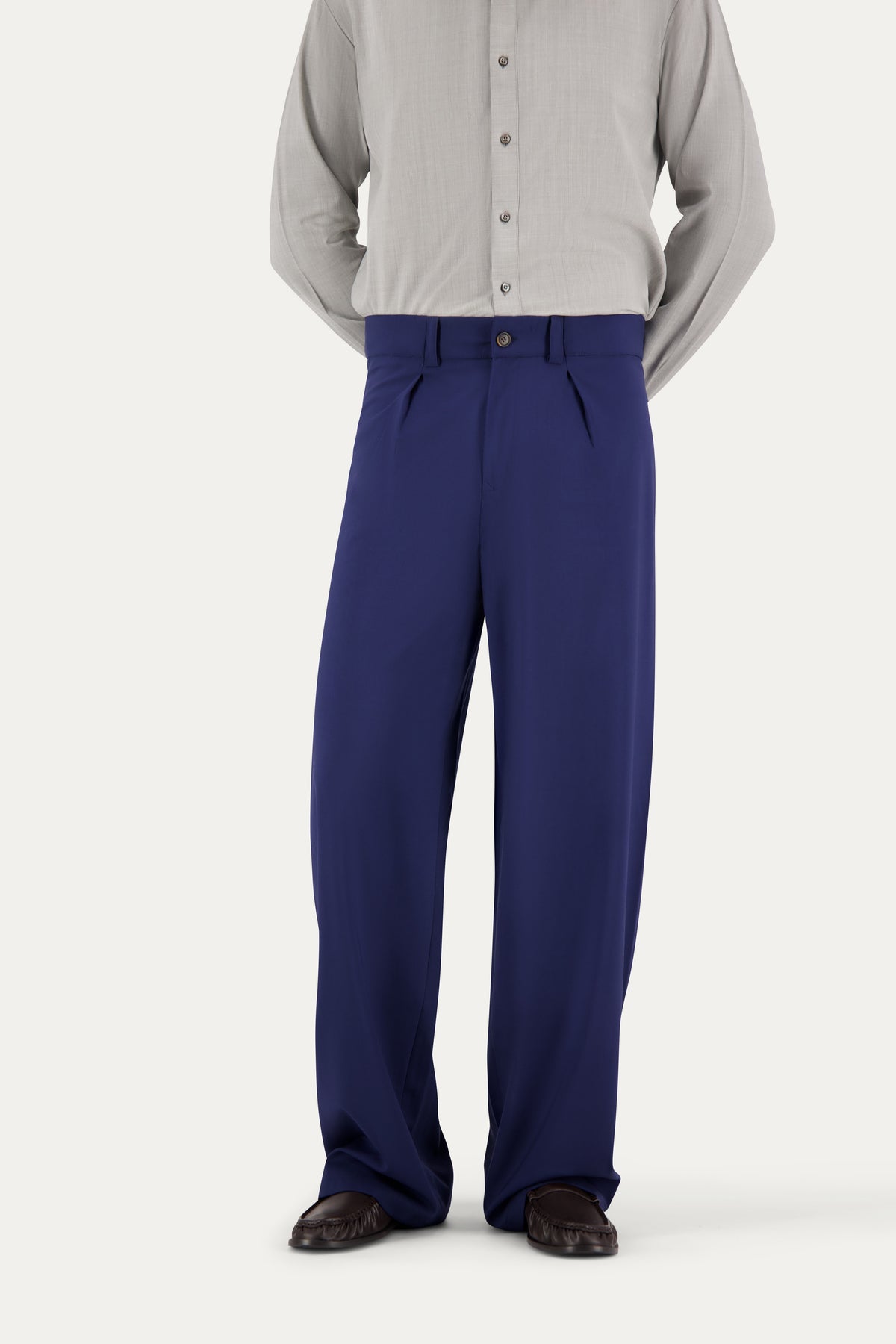 Pantalone con pinces in lana blu