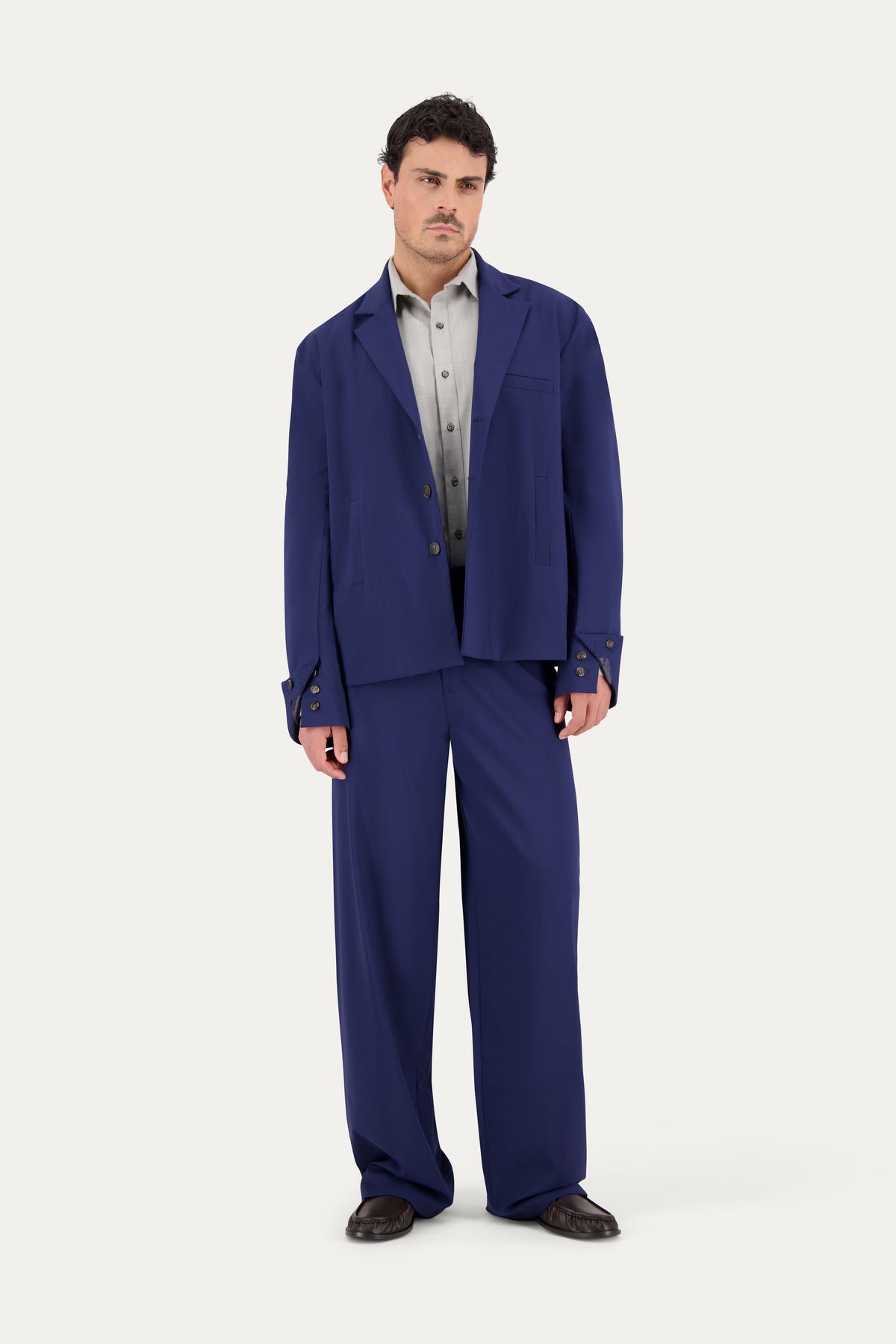 Pantalone con pinces in lana blu