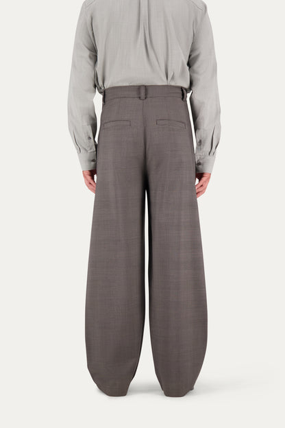Pantalone con pinces in lana Principe di Galles marrone