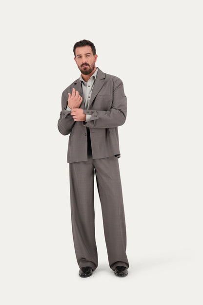 Pantalone con pinces in lana Principe di Galles marrone