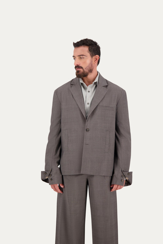 Unstructured wool blazer in brown Prince of Wales check