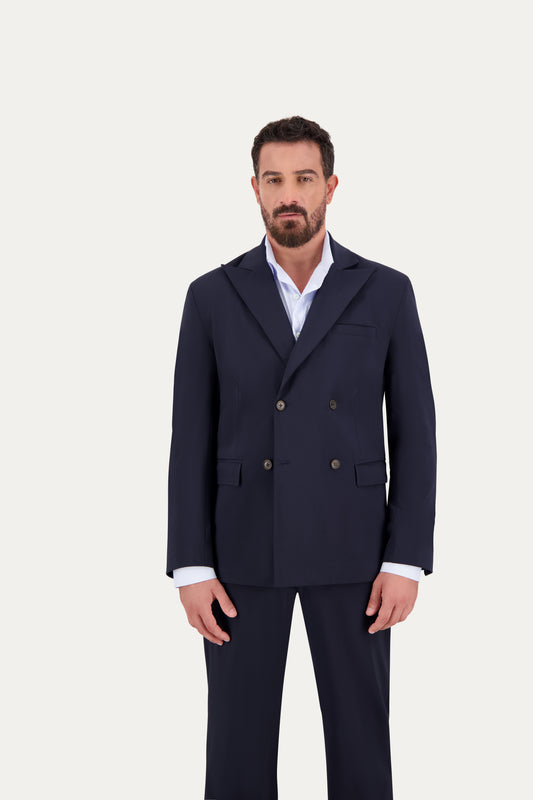Double-breasted wool blazer in navy blue