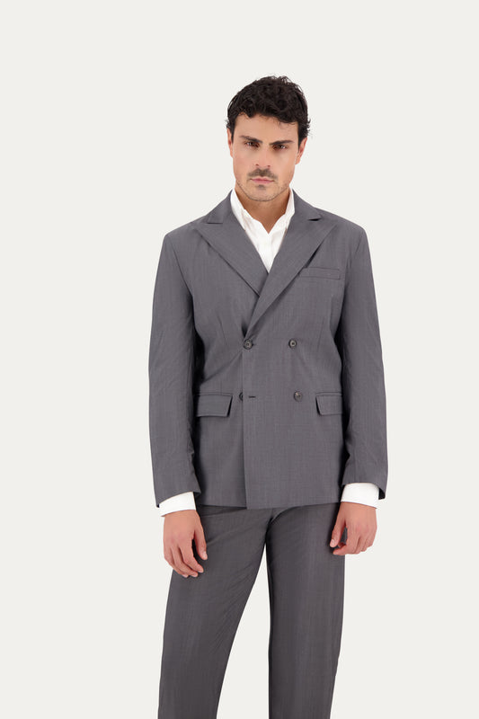 Double-breasted wool blazer in grey