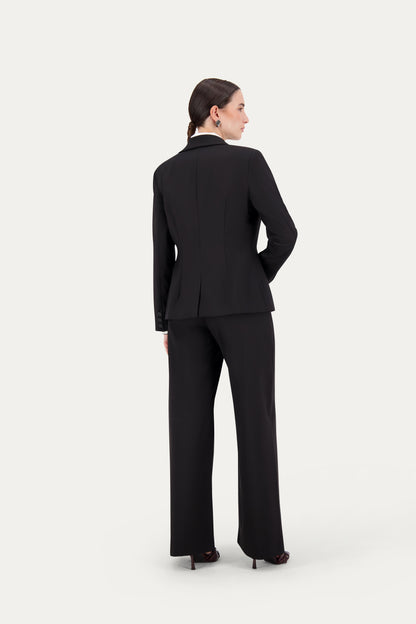 Blazer in fresco lana nero con piping tono su tono