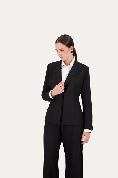 Blazer in fresco lana nero con piping tono su tono