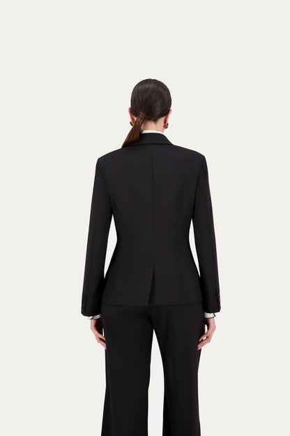 Blazer in fresco lana nero con piping tono su tono
