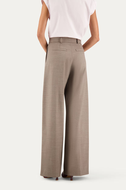 Pantalone sartoriale dritto in fresco lana marrone chiaro con piping tono su tono