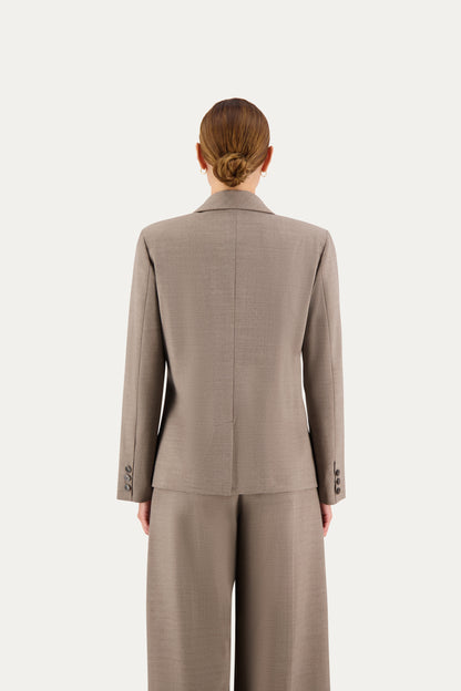 Blazer in fresco lana marrone chiaro con piping tono su tono
