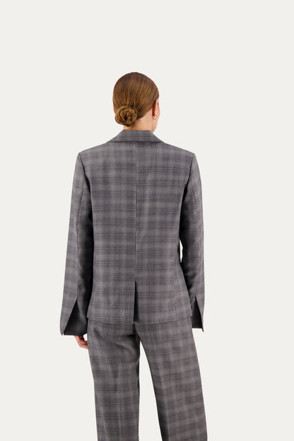 Regular-fit wool blazer with vented sleeves in grey check pattern