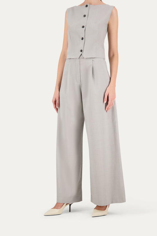 Wide-leg wool trousers in black-and-white weave