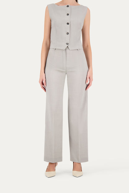 Straight-leg wool trousers with pressed crease in light grey