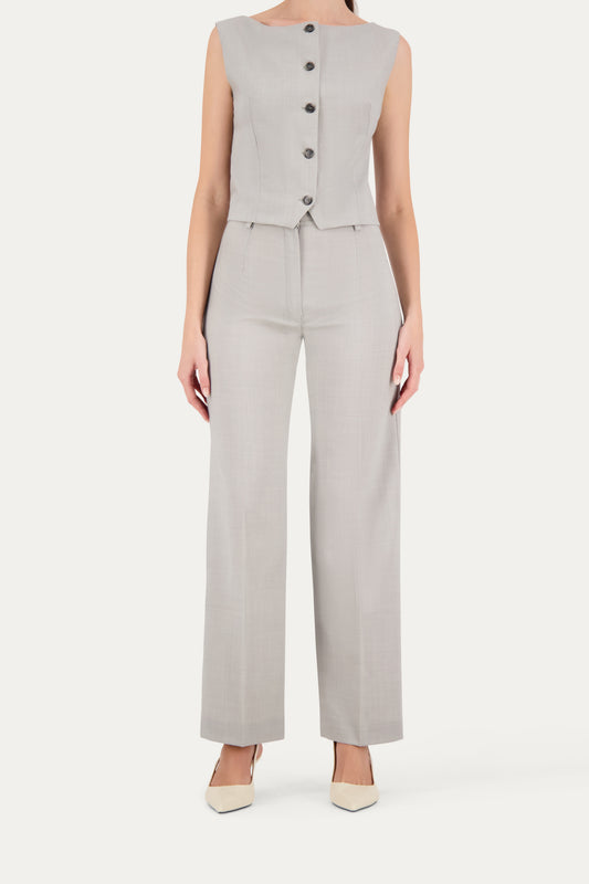 Straight-leg wool trousers with pressed crease in light grey