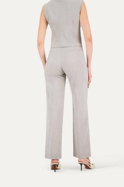 Straight-leg wool trousers with pressed crease in light grey