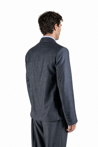 Blazer regular in lana trama blu e bianco