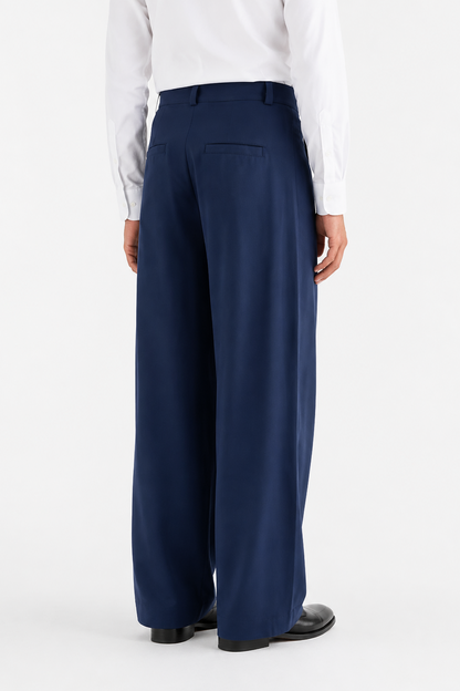 Pantalone con pinces in lana blu