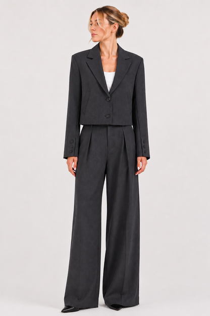 Blazer destrutturato crop in lana grigio gessato