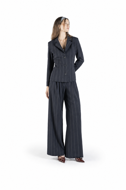Blazer princess in lana con martingala regolabile blu gessato