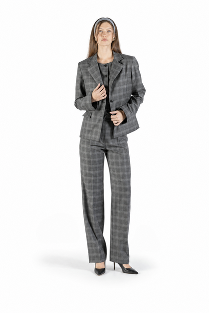 Regular-fit wool blazer with vented sleeves in grey check pattern
