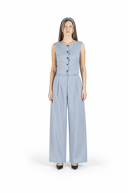 Wide-leg wool trousers in cerulean blue