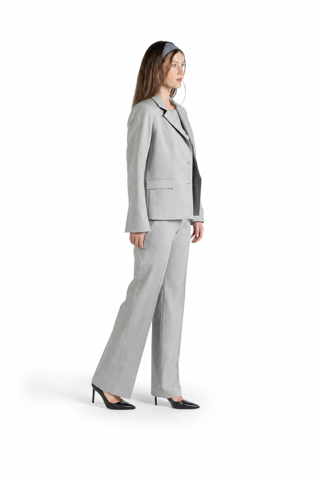 Pantalone dritto in lana con piega stirata grigio chiaro