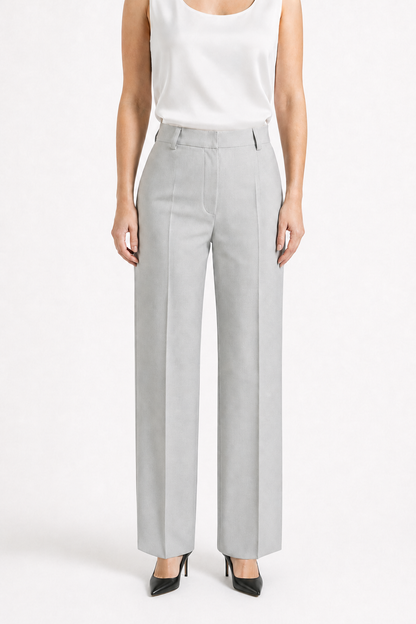 Pantalone dritto in lana con piega stirata grigio chiaro
