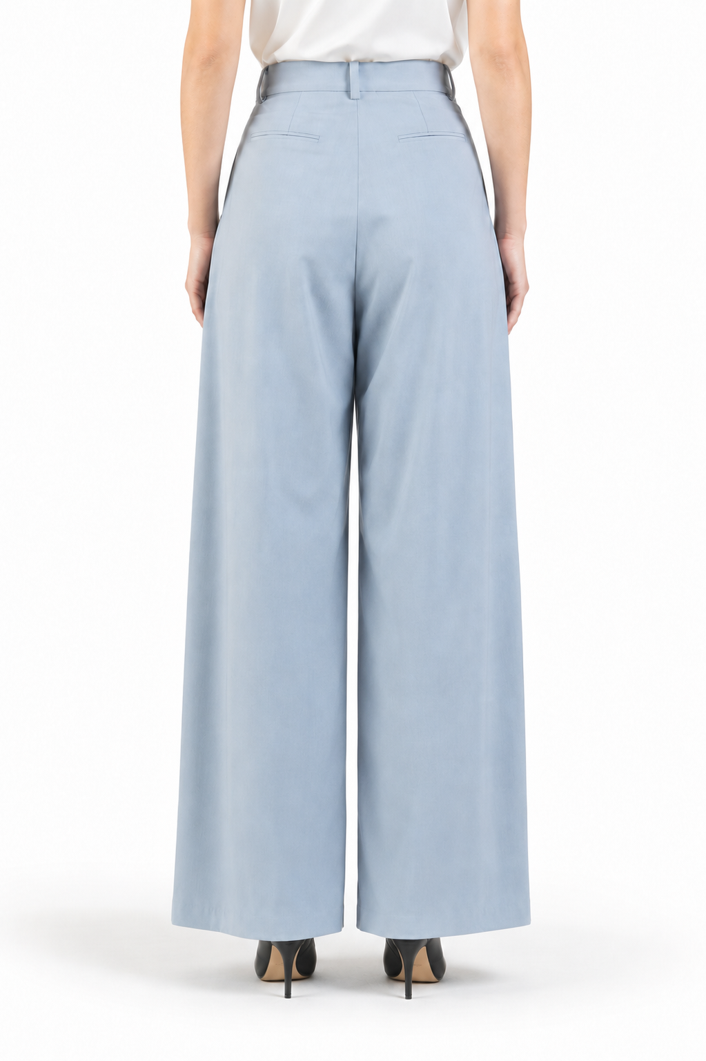 Wide-leg wool trousers in cerulean blue