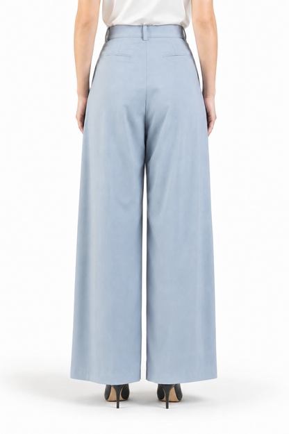 Wide-leg wool trousers in cerulean blue