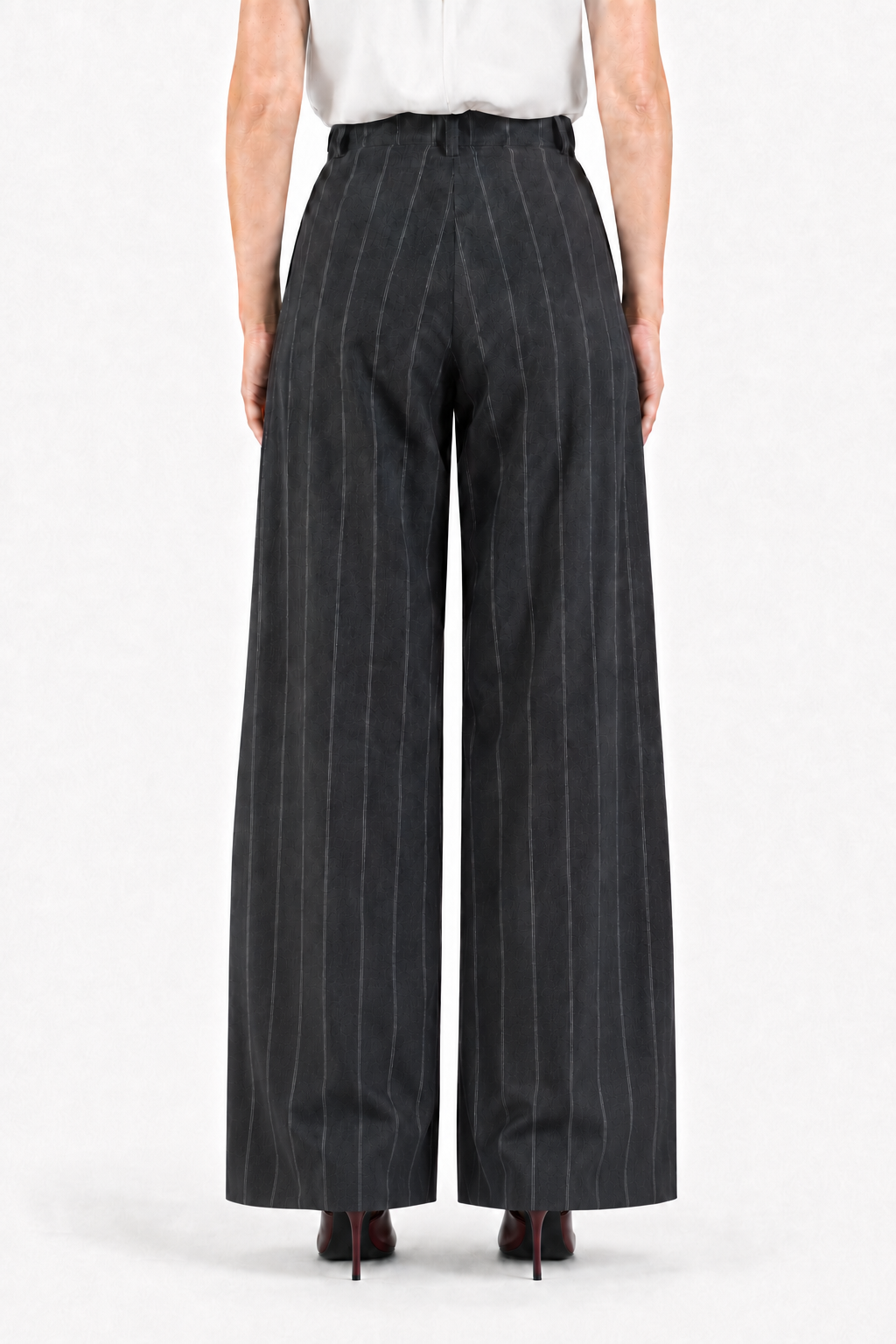 Pantalone a palazzo in lana blu gessato