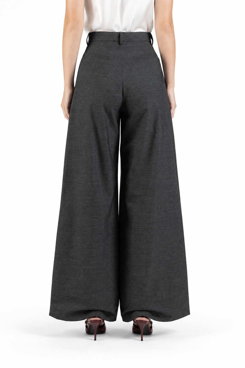 Pantalone a palazzo in lana trama nero e bianco