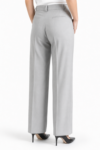 Pantalone dritto in lana con piega stirata grigio chiaro