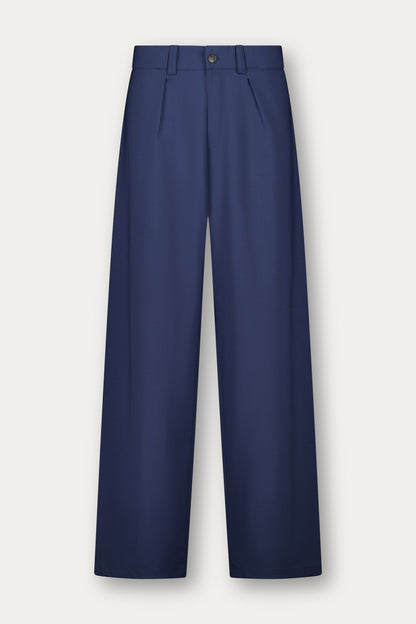 Pantalone con pinces in lana blu