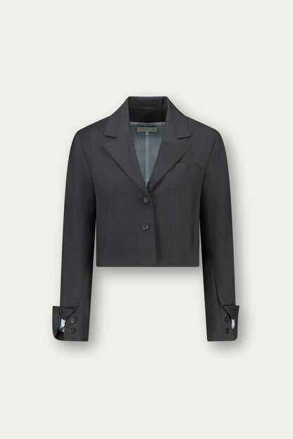 Cropped unstructured wool blazer in grey