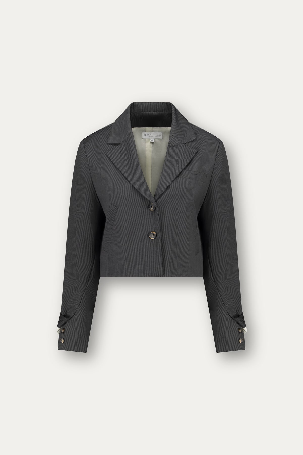 Cropped unstructured wool blazer in grey pinstripe