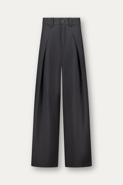 Wool trousers with front pleats in grey