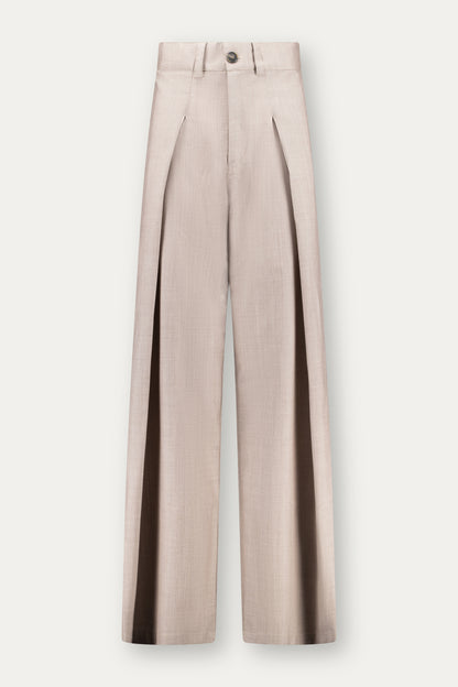 Pantalone con pinces in lana rosa